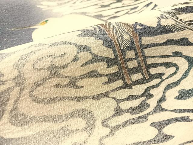 平和屋着物●東京友禅 菅有鬼一 太鼓柄袋帯 手描き 鷺 ラメ糸 正絹 逸品 未使用 CABM2902vp
