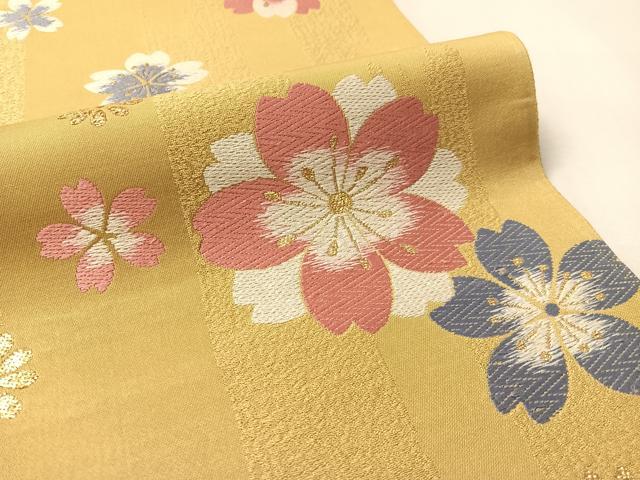 平和屋着物●六通柄袋帯 唐織 舞桜 金糸 正絹 逸品 CABM2914vp