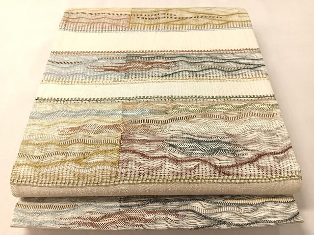 平和屋着物●六通柄袋帯 櫛織 横段文 金銀糸 正絹 逸品 CABM2923vp
