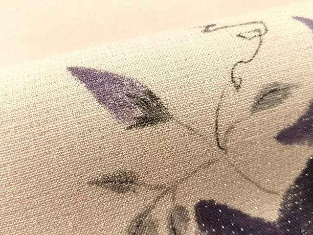 平和屋着物●太鼓柄袋帯 作家物 手描き 紬地 草花文 銀通し地 正絹 逸品 CABM2944vp