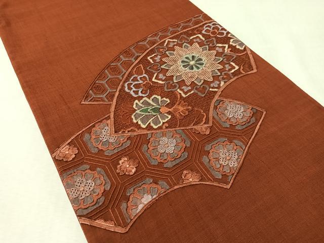 平和屋着物●中国三大刺繍 スワトウ相良刺繍 総刺繍 太鼓柄袋帯 紬地 地紙更紗文 正絹 逸品 CABM2945vp