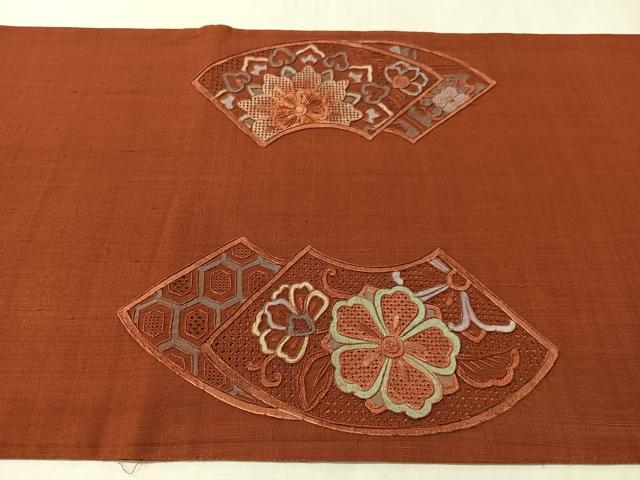 平和屋着物●中国三大刺繍 スワトウ相良刺繍 総刺繍 太鼓柄袋帯 紬地 地紙更紗文 正絹 逸品 CABM2945vp