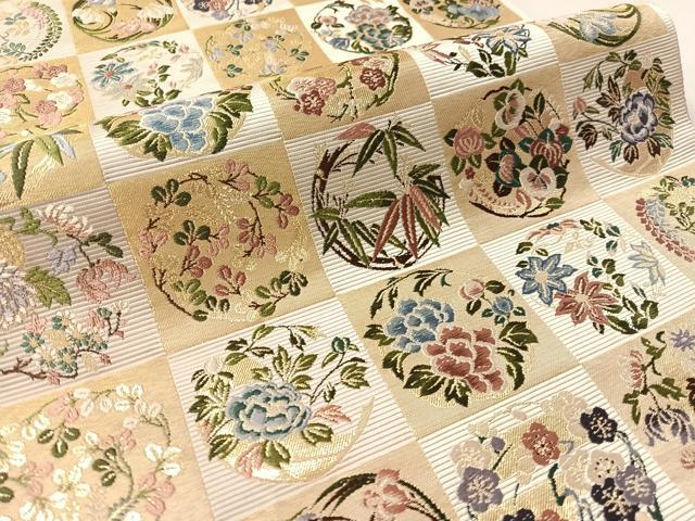平和屋着物●西陣の老舗 1782年創業 山下織物 六通柄袋帯 唐織 市松取式花の丸 金糸 正絹 逸品 CABM2947vp