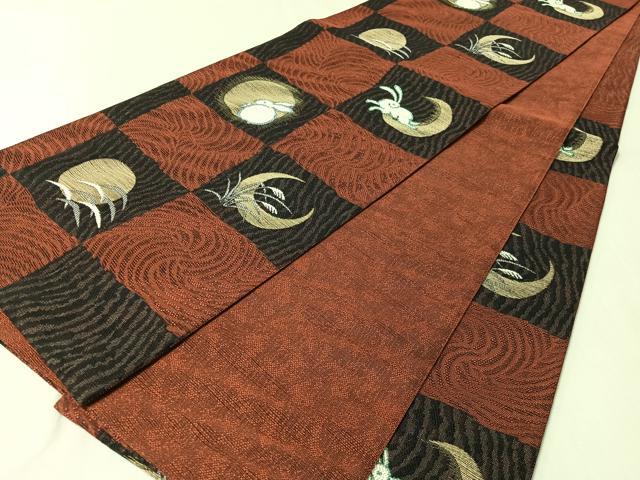 平和屋着物●六通柄袋帯 趣纈 市松月兎 金糸 正絹 逸品 CABM2948vp