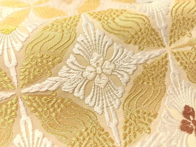 平和屋着物●六通柄袋帯 唐織 七宝花文 金糸 正絹 逸品 CABM2949vp