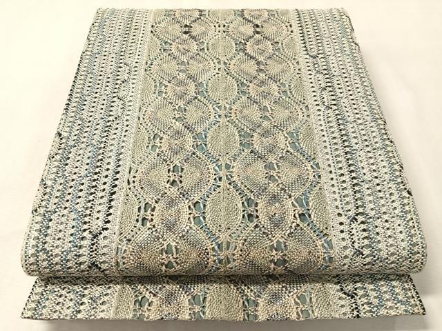 平和屋着物●全通柄袋帯 リボン織 間道 銀糸 正絹 逸品 CABM2951vp