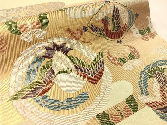 平和屋着物●西陣 太鼓柄 本袋帯 花鳥蝶丸文 金糸 正絹 逸品 CABM2952vp