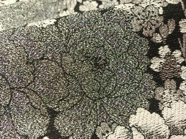 平和屋着物●六通柄袋帯 牡丹 黒地 銀糸 正絹 逸品 CABM2955vp
