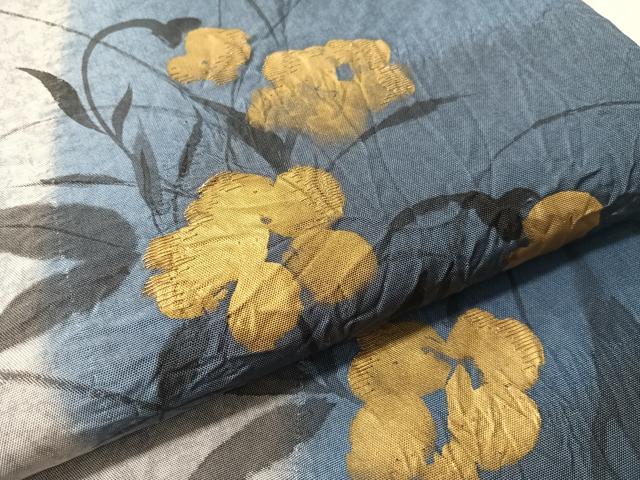 平和屋着物●両面 全通柄袋帯 本場縞大島紬地 手描き 絞り 刺繍 草花文 金彩 正絹 逸品 CABM2956vp