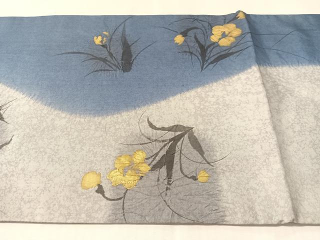 平和屋着物●両面 全通柄袋帯 本場縞大島紬地 手描き 絞り 刺繍 草花文 金彩 正絹 逸品 CABM2956vp
