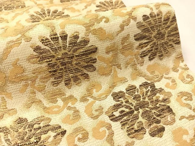 平和屋着物▽六通柄袋帯 スリーシーズン 春夏秋 花唐草文 金糸 正絹 逸品 CABM2963vp