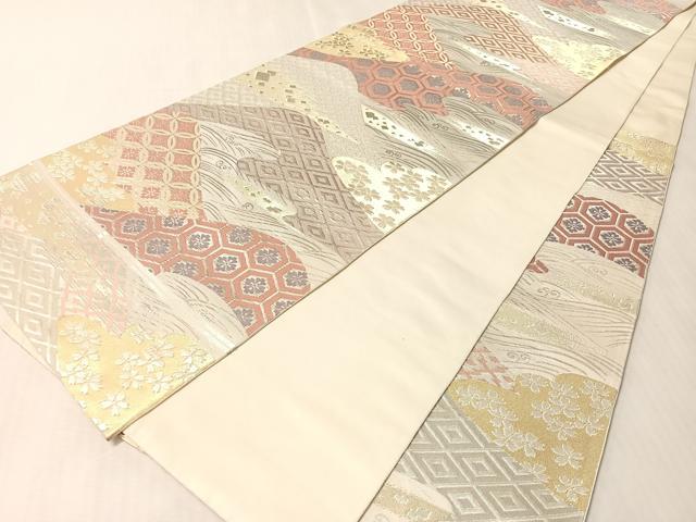 平和屋着物●西陣 川島織物 六通柄 本袋帯 重ね山吉祥花文 金銀糸 正絹 逸品 CABM2966vp