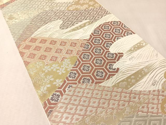 平和屋着物●西陣 川島織物 六通柄 本袋帯 重ね山吉祥花文 金銀糸 正絹 逸品 CABM2966vp