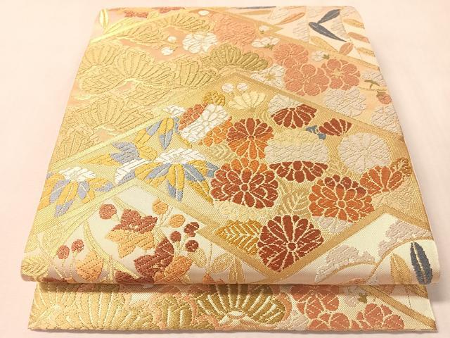 平和屋着物●西陣 川島織物 六通柄 本袋帯 唐織 松皮菱松竹梅 金糸 正絹 逸品 未使用 CABM2968vp
