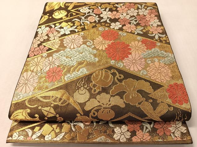 平和屋着物●西陣 川島織物 六通柄 本袋帯 唐織 松皮宝尽し花文 金糸 正絹 逸品 CABM2969vp