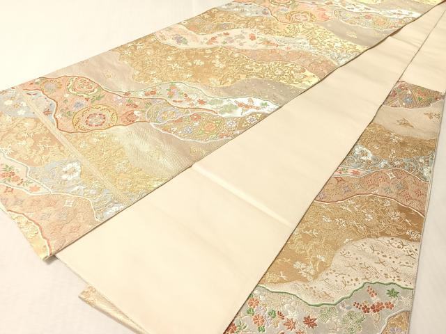 平和屋着物●西陣 服部織物謹製 六通柄袋帯 唐織 道長更紗花鳥蝶文 金銀糸 正絹 逸品 未使用 CABM2973vp