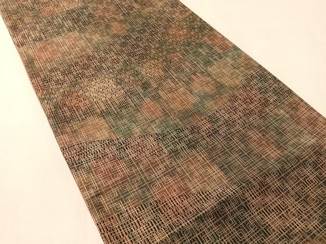 平和屋着物●伝統工芸品 伊那紬 全通柄袋帯 幾何学文様 金彩 正絹 逸品 CABM2984vp