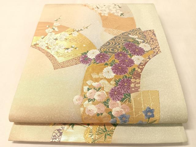 平和屋着物●西陣 京の名門 じゅらく謹製 帝王紫 六通柄袋帯 唐織 地紙花文 金糸 正絹 逸品 CABM2986vp