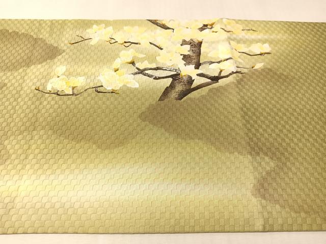 平和屋着物●両面 太鼓柄袋帯 手描き 木蓮 銀通し地 正絹 逸品 CABM2988vp