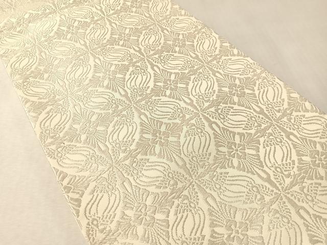 平和屋着物●西陣 河合美術織物謹製 六通柄袋帯 唐織 七宝花鳥文 生成り色 正絹 逸品 CABM3001vp