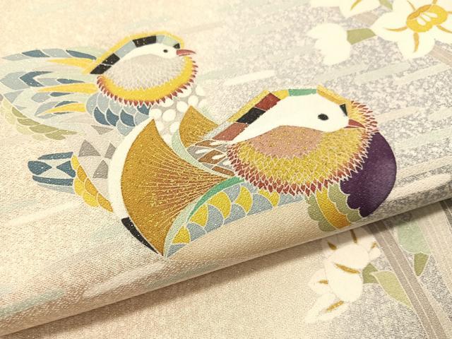 平和屋着物●六通柄袋帯 鴛鴦花文 金通し地 正絹 逸品 CABM3013vp