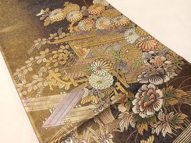 平和屋着物●太鼓柄袋帯 作家物 浩史高蒔絵 金銀彩 引箔 正絹 逸品 CABM3022vp