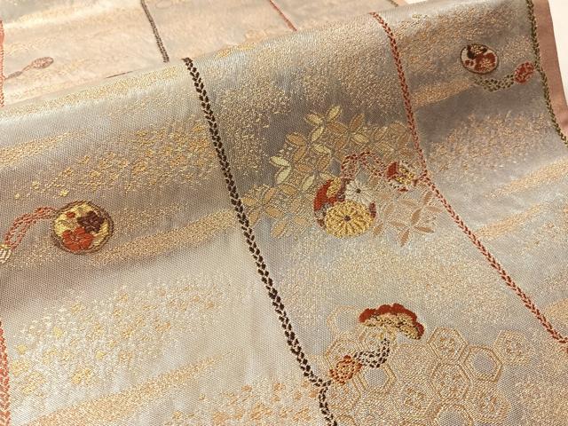 平和屋着物●西陣の名門 加納幸謹製 六通柄袋帯 唐織 漆紐蒔絵 金銀糸 正絹 逸品 未使用 CABM3039vp
