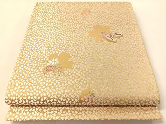 平和屋着物●六通柄袋帯 唐織 木履下駄 櫛 舞桜 金糸 さが美扱い 正絹 逸品 CABM3041vp