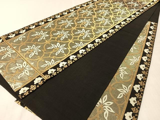 平和屋着物●西陣 川島織物 六通柄 本袋帯 花間道 黒地 金糸 正絹 逸品 CABM3056vp