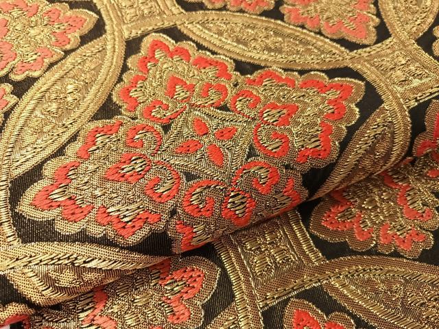 平和屋着物●西陣 川島織物 六通柄 本袋帯 七宝花文 黒地 金糸 正絹 逸品 CABM3063vp