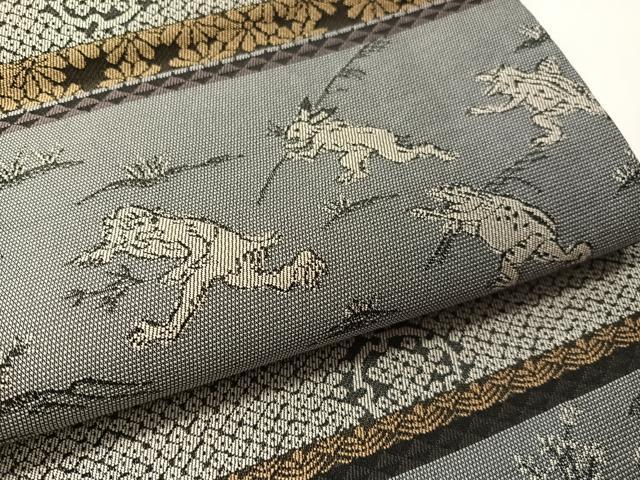 平和屋着物●全通柄袋帯 遊織紹巴 鳥獣戯画 三越扱い 正絹 逸品 CABM3068vp