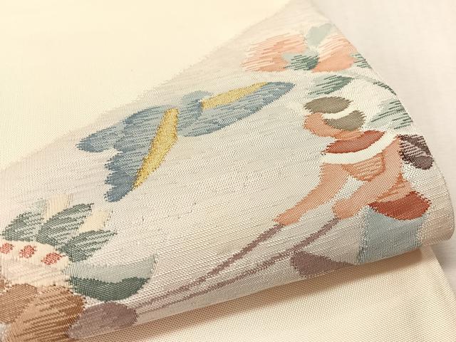 平和屋着物●太鼓柄袋帯 すくい織 切嵌人物文 金糸 正絹 逸品 CABM3075vp