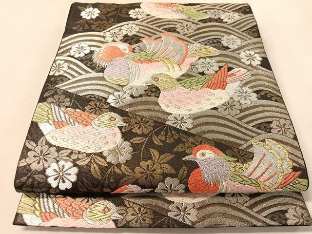 平和屋着物●西陣の名門 本家加納 六通柄袋帯 唐織 鴛鴦枝垂れ花文 金銀糸 正絹 逸品 CABM3084vp