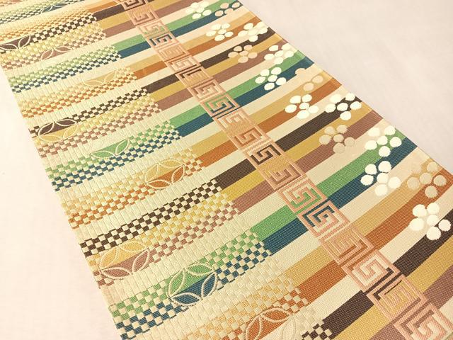 平和屋着物●西陣 白綾苑大庭 六通柄袋帯 吉祥間道 金糸 正絹 逸品 CABM3090vp