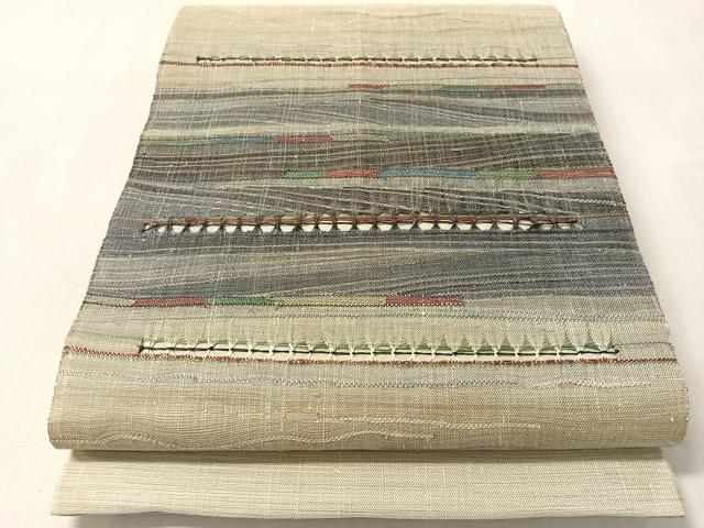 平和屋着物●太鼓柄袋帯 紬地 もじり織 横段文 正絹 逸品 CABM3095vp