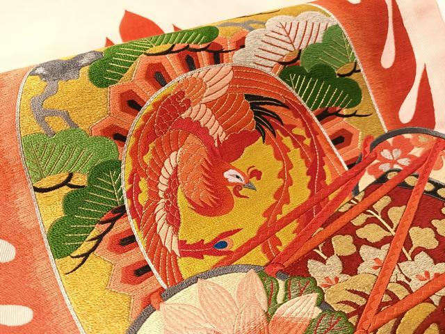 平和屋着物●爪掻き本綴れ 丸帯 総刺繍 駒刺繍 花鼓鳳凰文 金銀糸 正絹 逸品 CABM3105vp