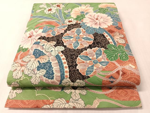 平和屋着物●アンティーク 大正ロマン 丸帯 花鼓文 正絹 逸品 CABM3115vp