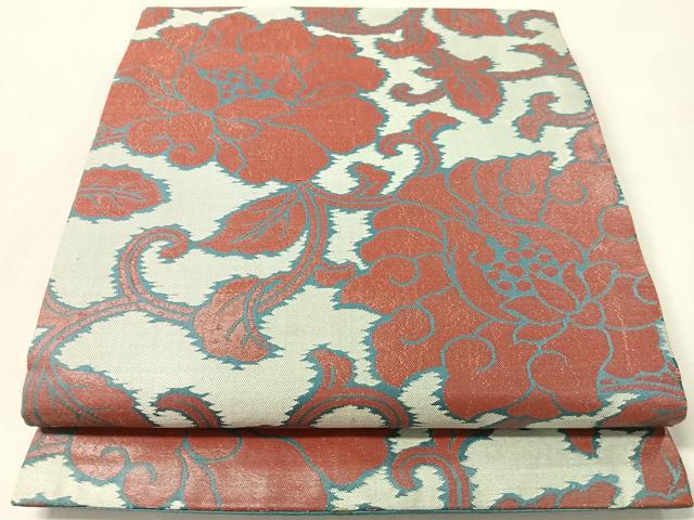 平和屋着物●九寸開き名古屋帯 牡丹唐草文 正絹 逸品 CABM3122vp