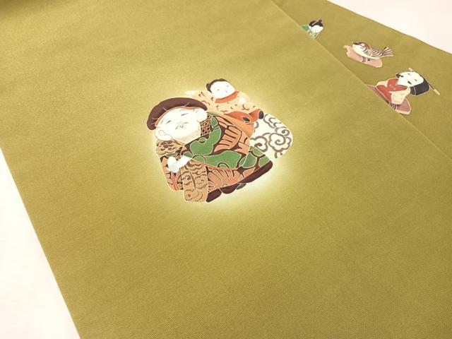平和屋着物●九寸名古屋帯 作家物 手描き 恵比寿 海松色 金彩 正絹 逸品 CABM3123vp