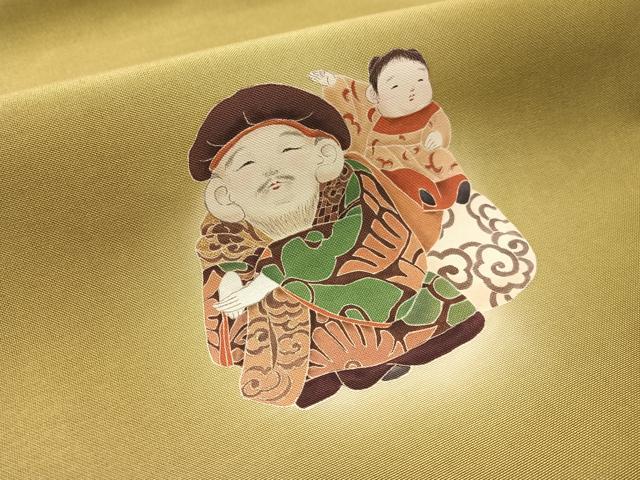 平和屋着物●九寸名古屋帯 作家物 手描き 恵比寿 海松色 金彩 正絹 逸品 CABM3123vp
