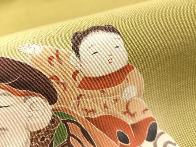 平和屋着物●九寸名古屋帯 作家物 手描き 恵比寿 海松色 金彩 正絹 逸品 CABM3123vp