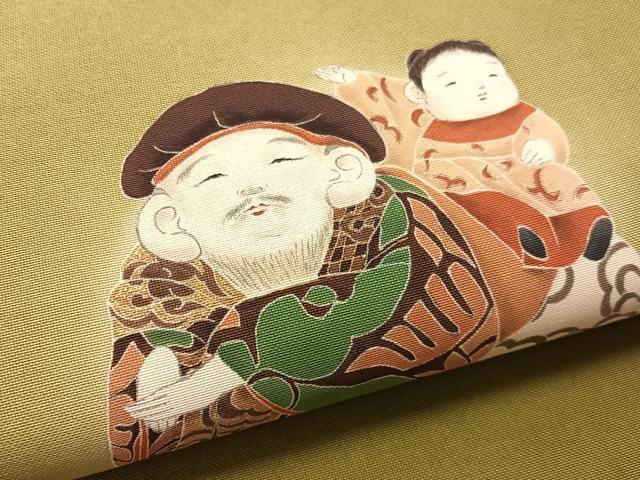 平和屋着物●九寸名古屋帯 作家物 手描き 恵比寿 海松色 金彩 正絹 逸品 CABM3123vp