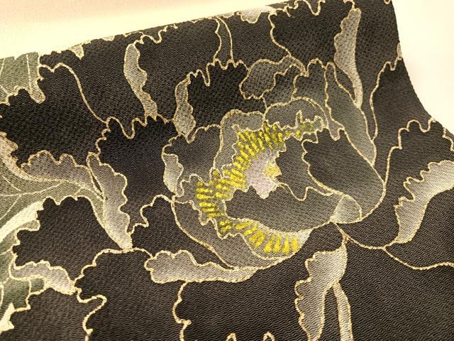 平和屋着物●九寸開き名古屋帯 牡丹 金彩 鬼しぼ縮緬 正絹 逸品 CABM3127vp