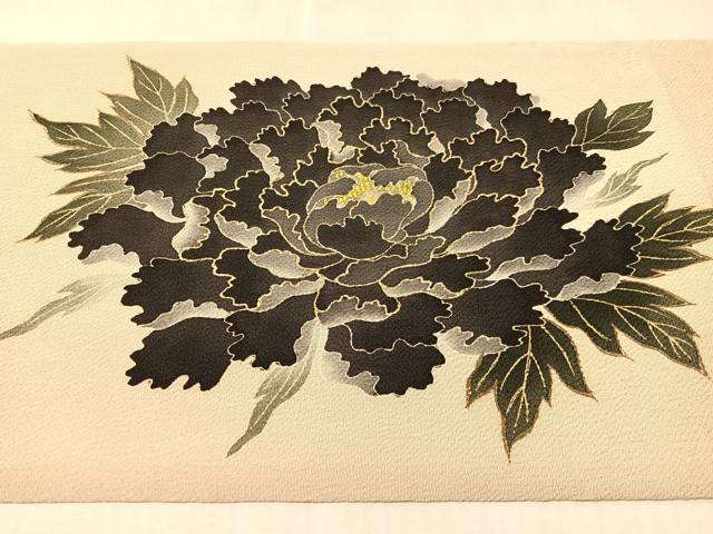 平和屋着物●九寸開き名古屋帯 牡丹 金彩 鬼しぼ縮緬 正絹 逸品 CABM3127vp