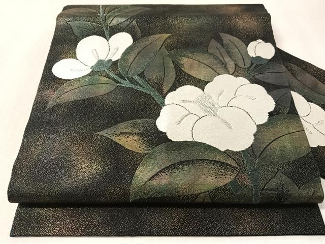 平和屋着物●九寸名古屋帯 枝花文 黒地 金銀糸 正絹 逸品 CABM3130vp