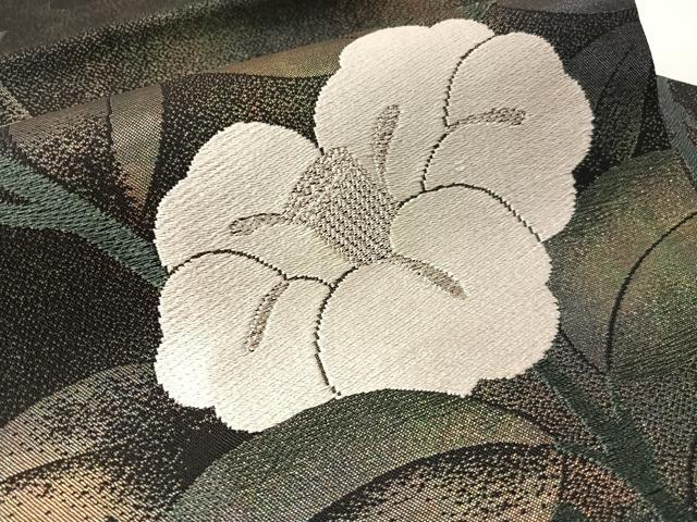 平和屋着物●九寸名古屋帯 枝花文 黒地 金銀糸 正絹 逸品 CABM3130vp