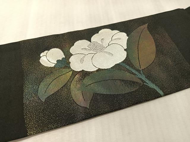 平和屋着物●九寸名古屋帯 枝花文 黒地 金銀糸 正絹 逸品 CABM3130vp