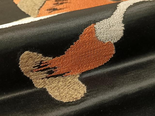 平和屋着物●アンティーク 大正ロマン 九寸名古屋帯 総刺繍 鈴 黒地 金糸 正絹 逸品 CABM3139vp