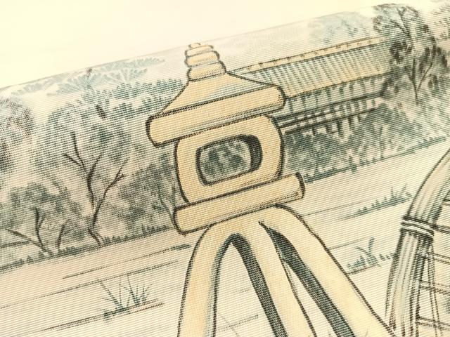 平和屋着物●塩瀬 九寸八寸名古屋帯 手描き 風景文 正絹 逸品 CABM3142vp
