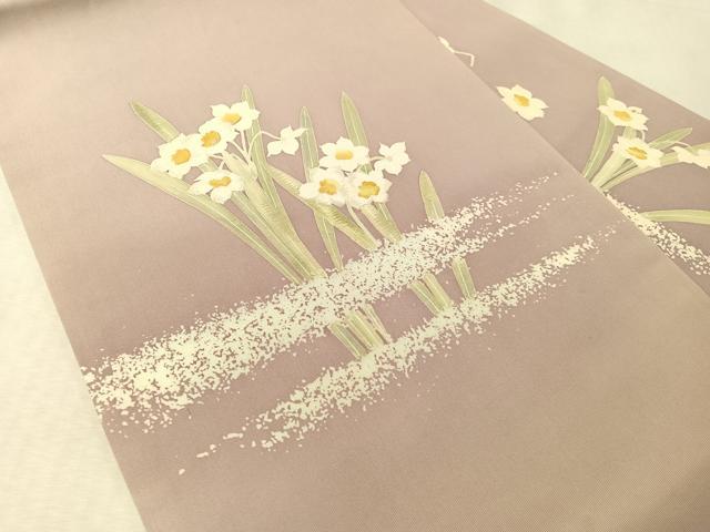 平和屋着物●塩瀬 九寸名古屋帯 刺繍 草花文 正絹 逸品 CABM3145vp